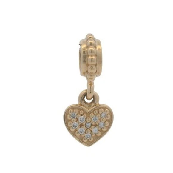 Pandora Retired 14kt Yellow Gold and Diamond Cluster Heart Dangle Slider Charm